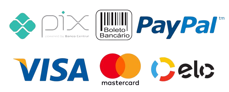 Formas de pagamento: Pix, PayPal, Visa, MasterCard, Elo